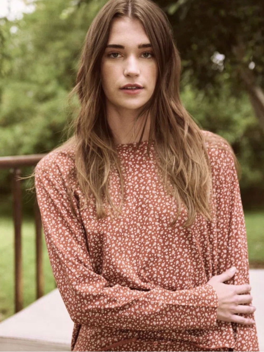The Great NWT Long Sleeve Sleep Top in Rust Floral Women’s Size 2